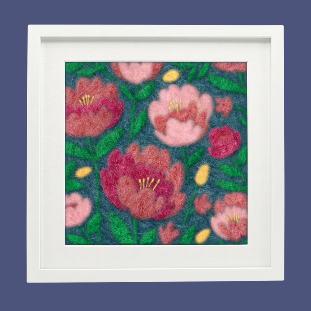 Peony- Felted Art Tile