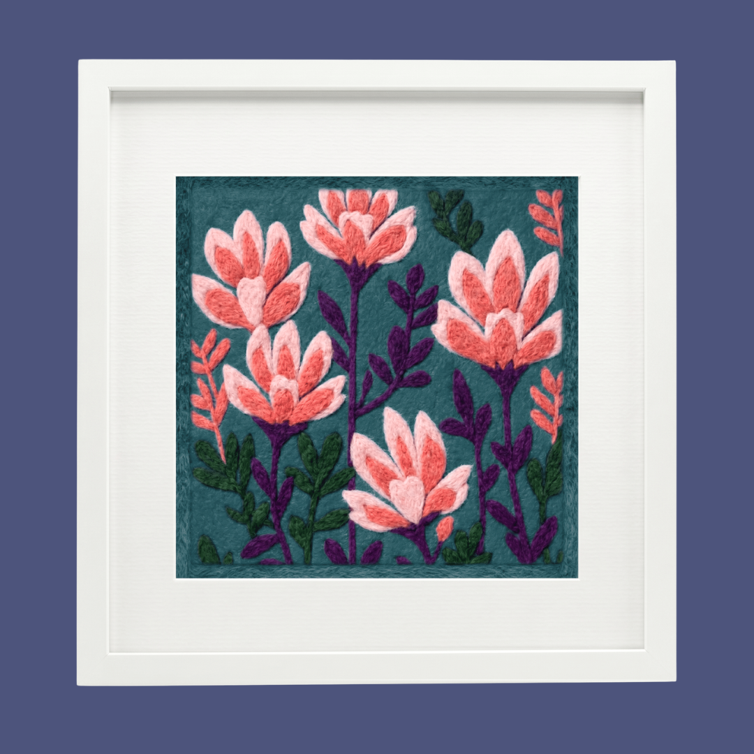 Rhododendron- Felted Art Tile