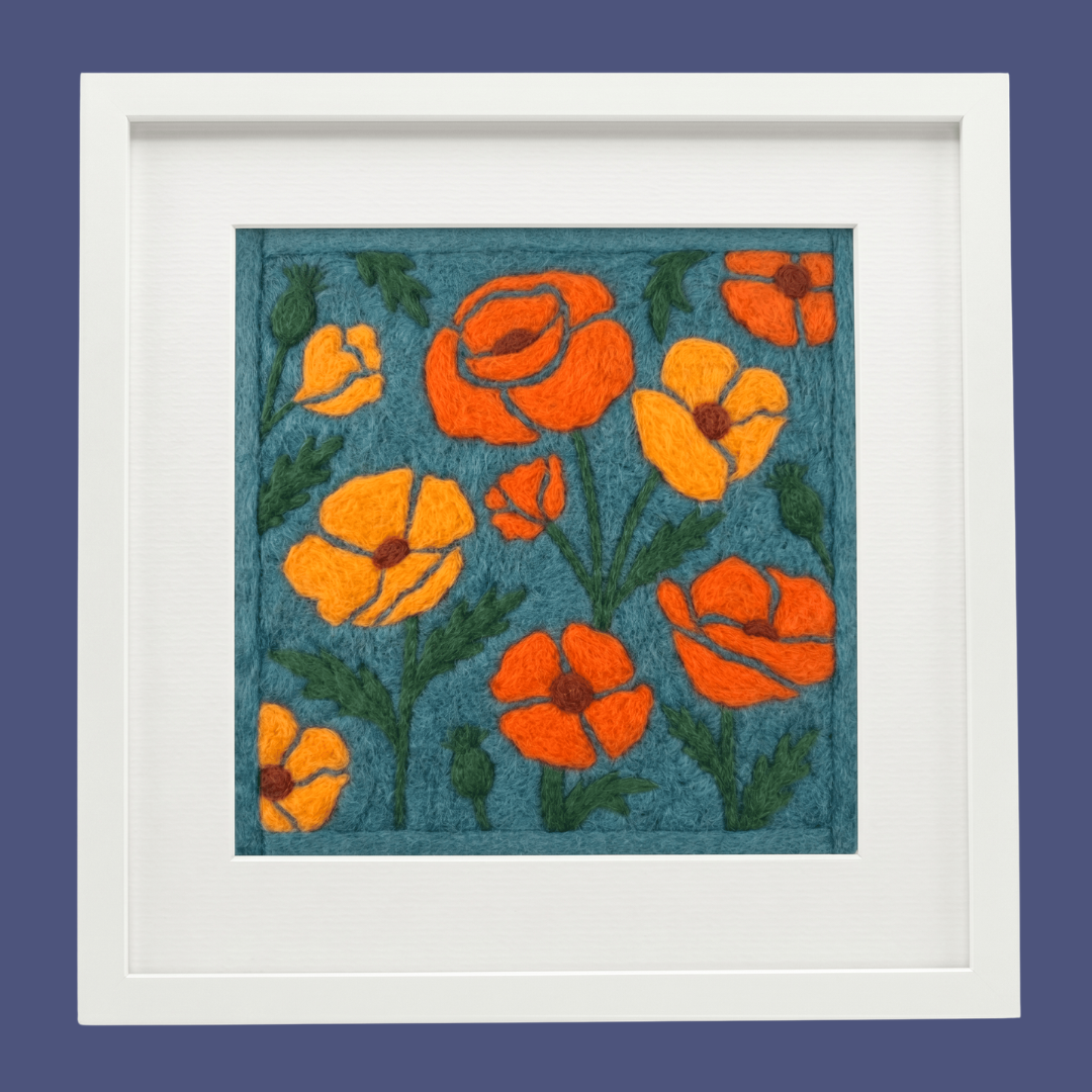Golden Poppy- Felted Art Tile