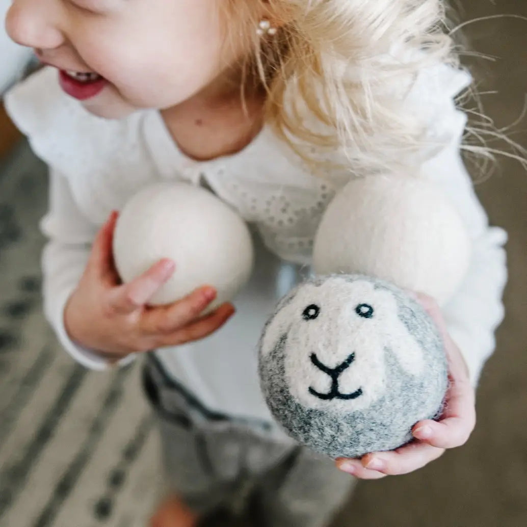 Cute Smiling Sheep Hand-Felted Dryer Balls - 100% Wool