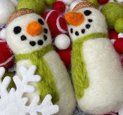 Snowman Ornament- Handmade 100% felted wool