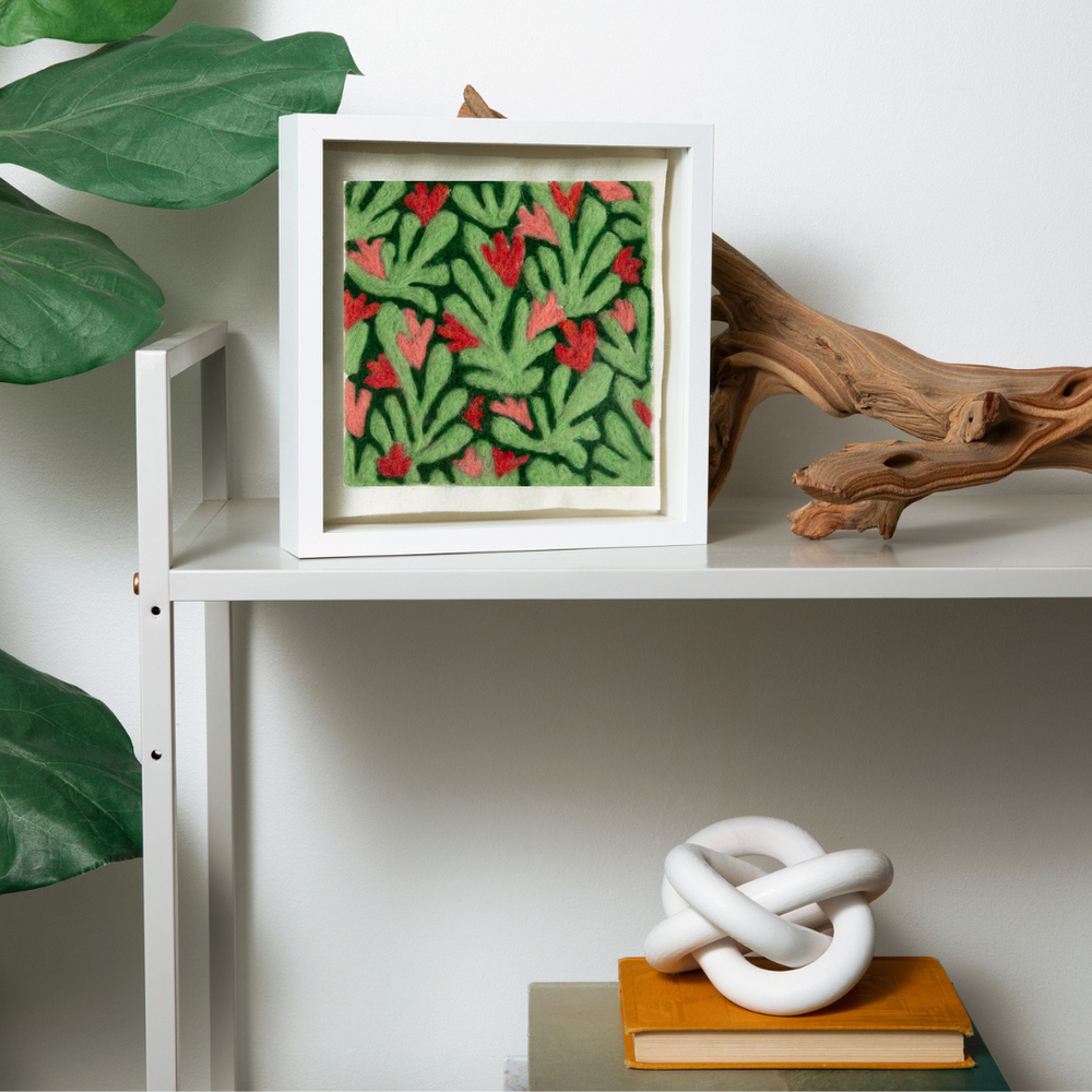 Heart Blooms - Felted Art Tile