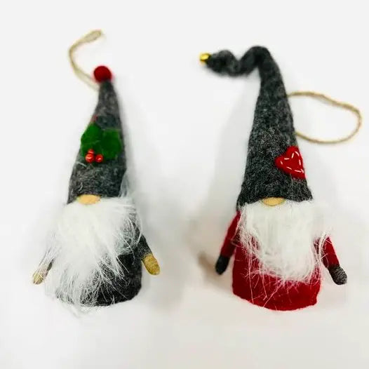 Felt Red or Grey Gnome Ornaments