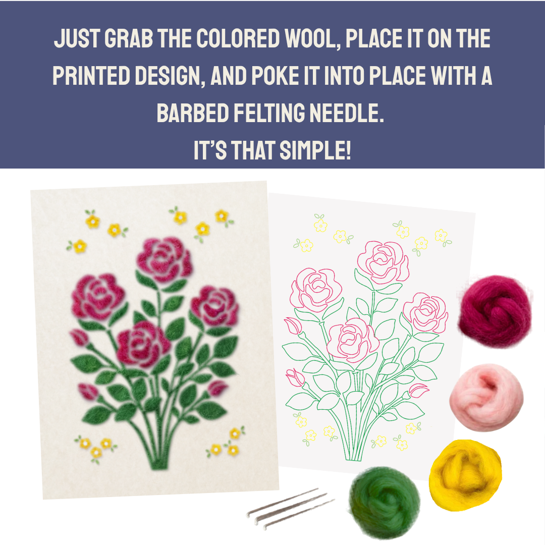 What's included in the American Beauty Rose - Felted Art kit