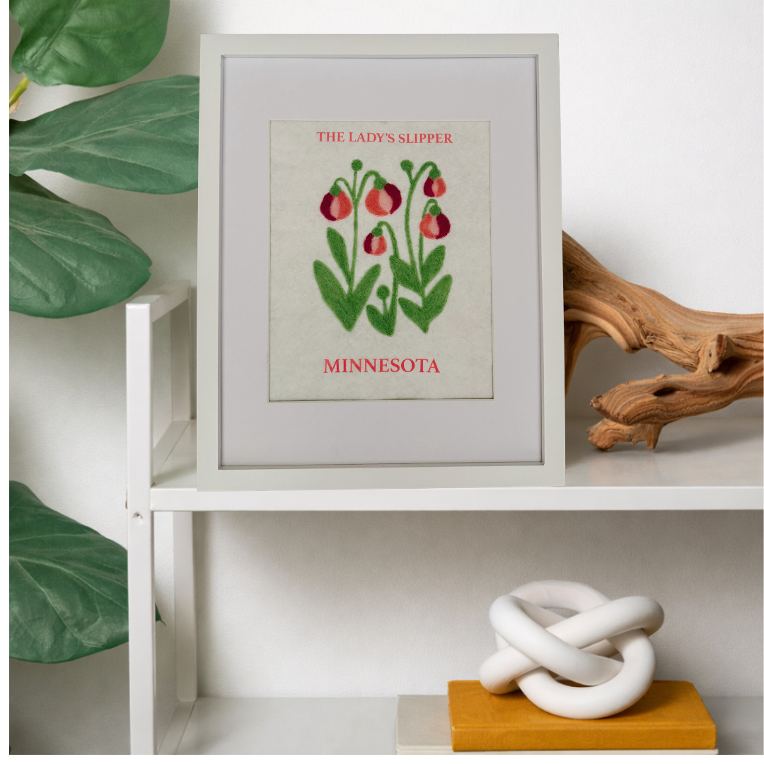 Minnesota Lady's Slipper - Felted Framed Art
