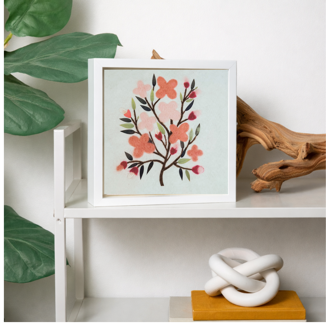 Delaware Peach Blossom - Felted Framed Art