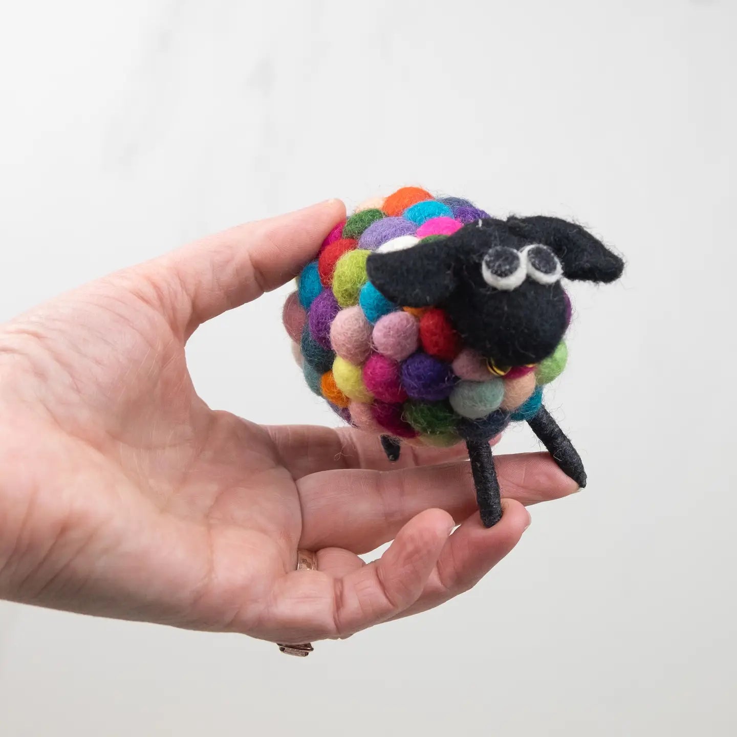 Cute Felt Sheep Figures - White, Black  & Rainbow Colors