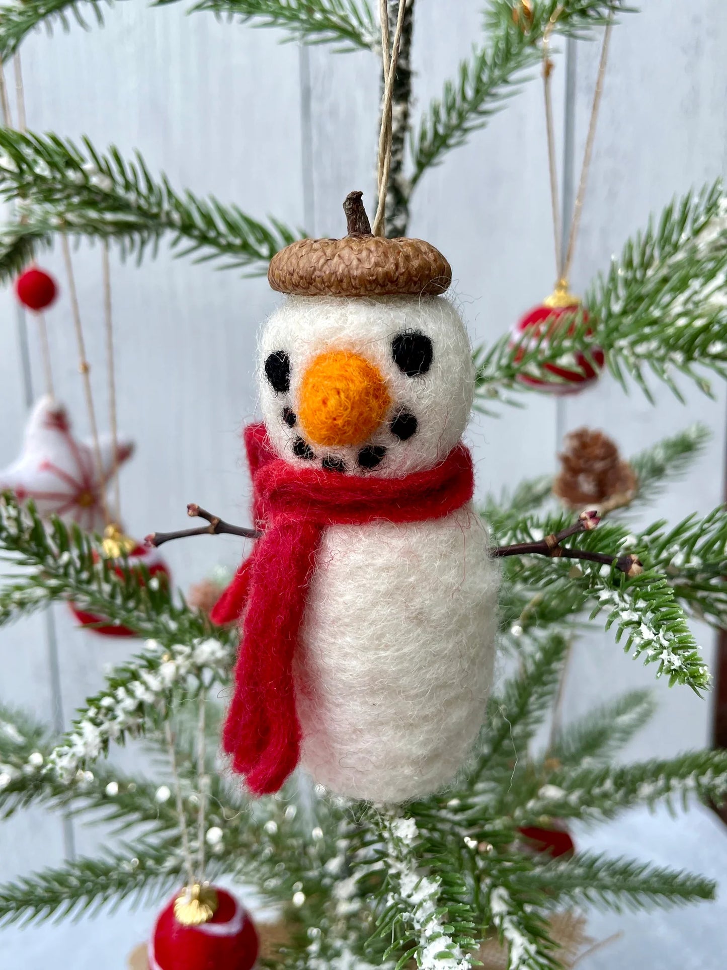 Wool Snowman Ornament- Handmade 100% felted wool