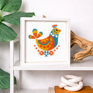 Folk Bird Golden Rooster - Felted Art