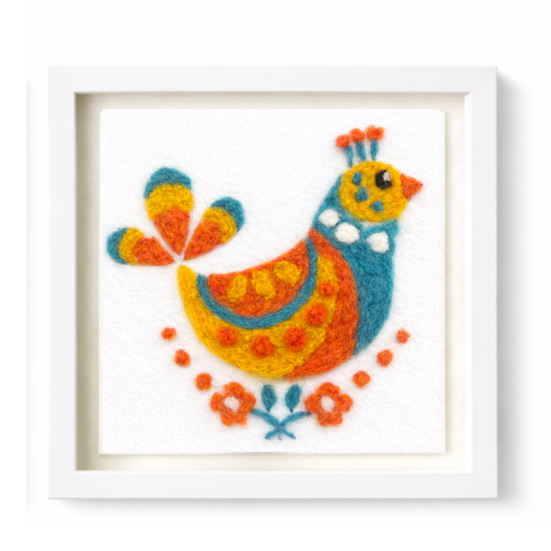 Folk Bird Golden Rooster - Felted Art