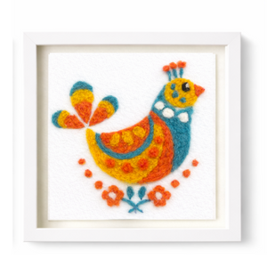Folk Bird Golden Rooster - Felted Art