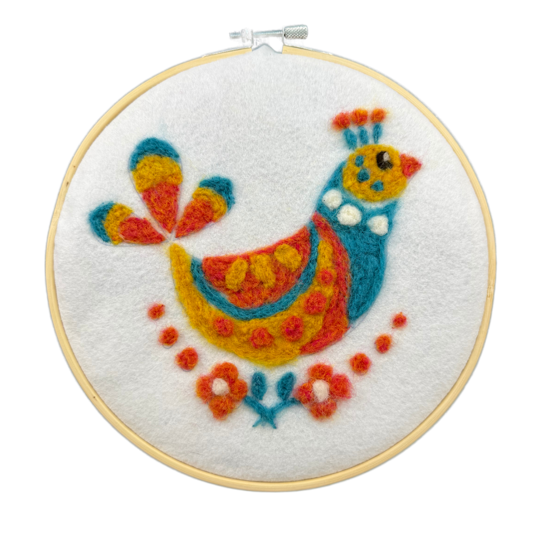 Folk Bird Golden Rooster - Felted Art