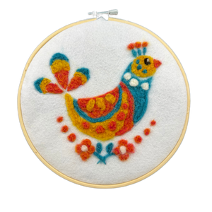 Folk Bird Golden Rooster - Felted Art
