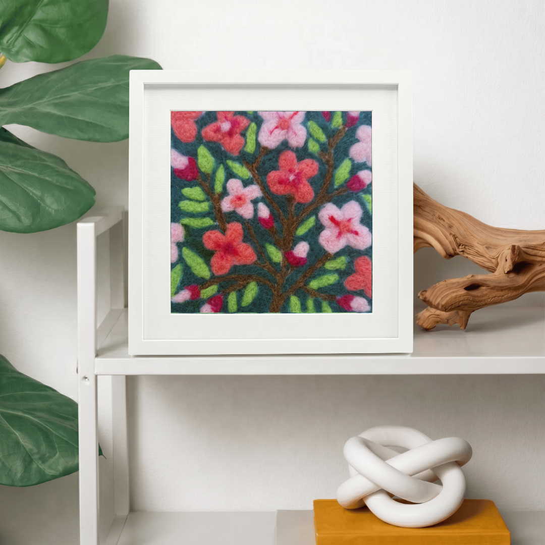Peach Blossom- Felted Art Tile