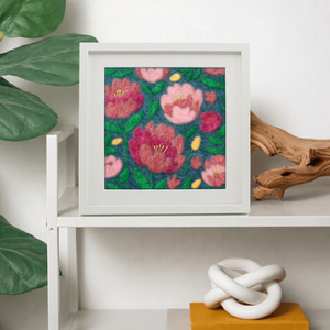 Peony- Felted Art Tile
