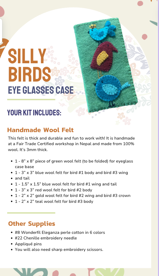 Silly Birds Felt Eye or Sun Glasses Case