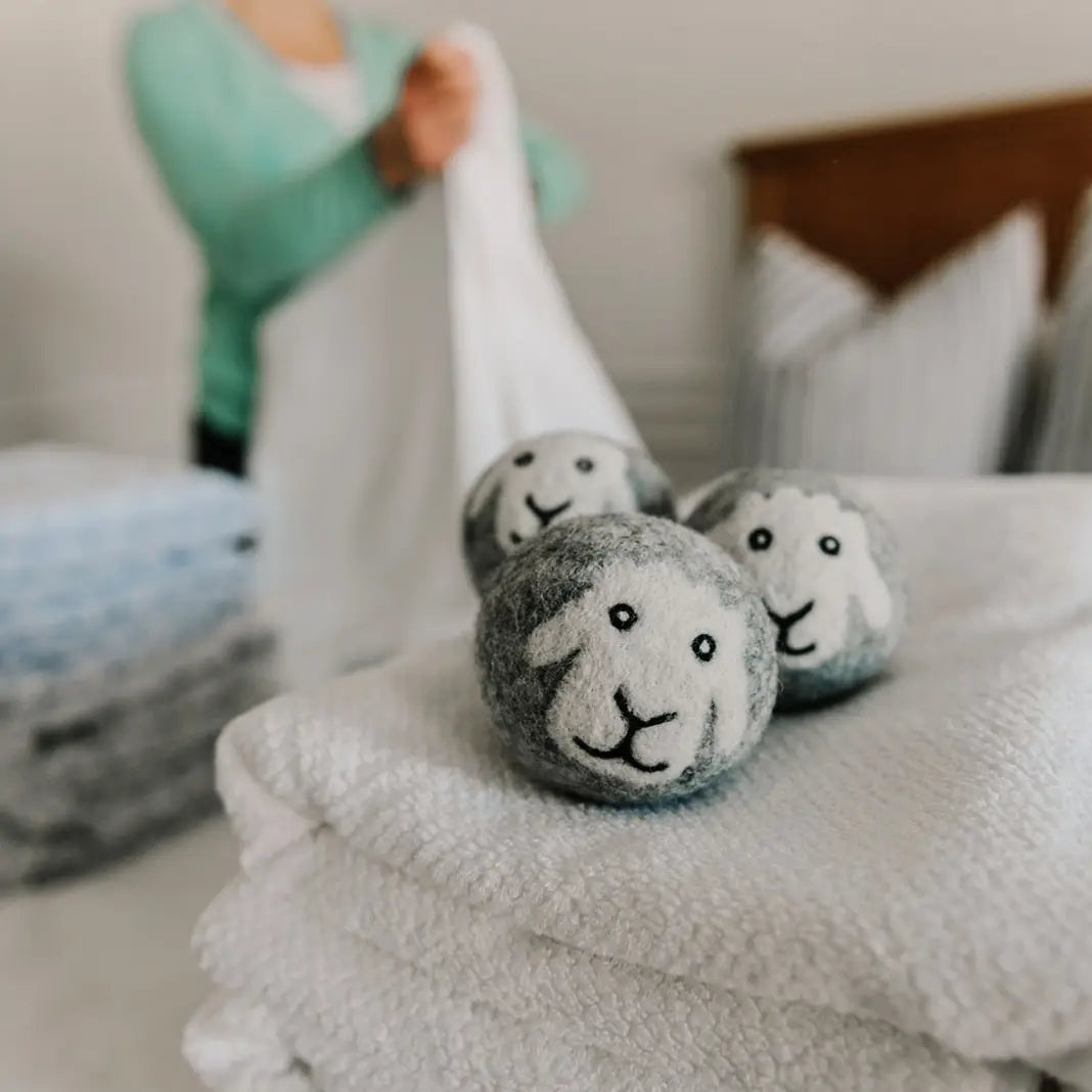 Cute Smiling Sheep Hand-Felted Dryer Balls - 100% Wool