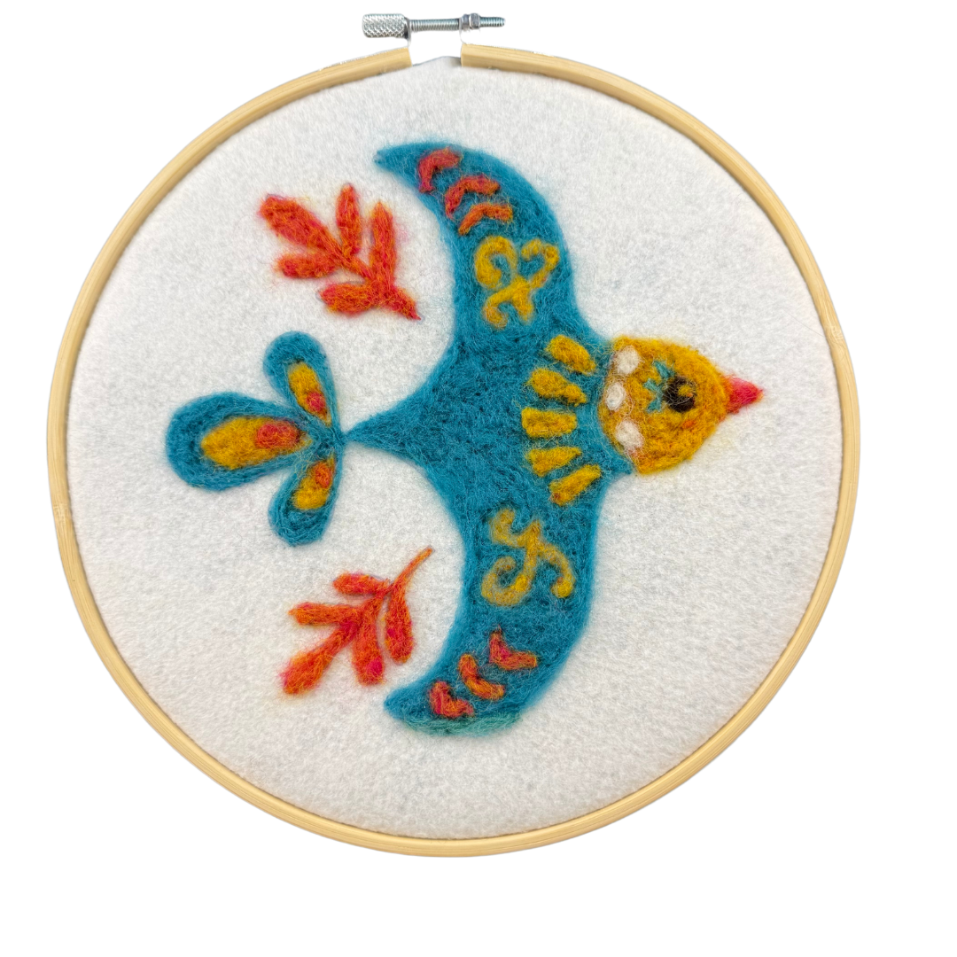 Folk Bird Soaring Blue Bird - Felted Art