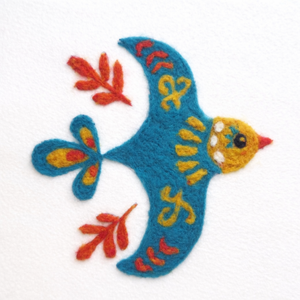 Folk Bird Soaring Blue Bird - Felted Art