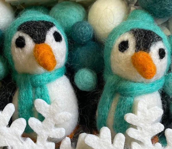 Cute Penguin Ornament- Handmade 100% felted wool
