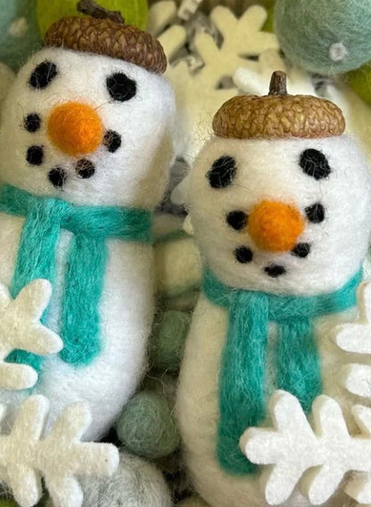 Snowman Ornament- Handmade 100% felted wool