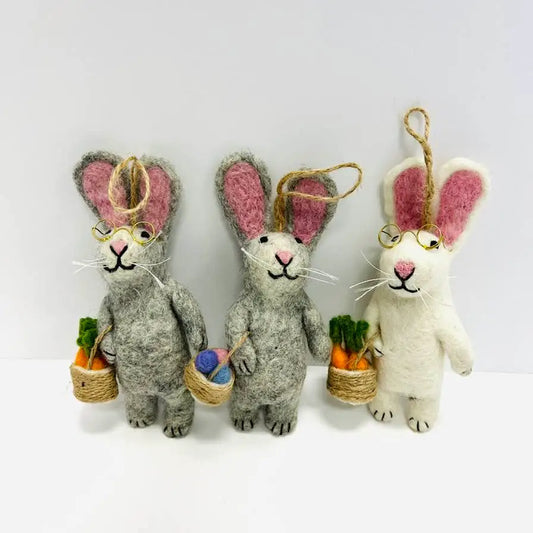 Easter Bunny Ornaments with Carrots or Easter Eggs or Baskets or Flowers
