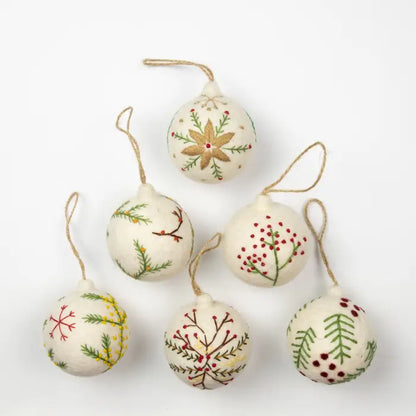 Beautiful Embroidered Felt Holiday Balls - Red or White