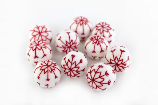 Stitched Snowflake Embroidered Felt Balls