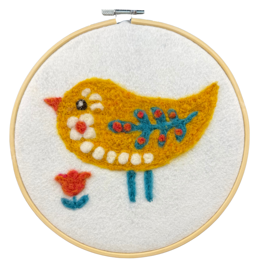 Folk Bird Yellow Garden Bird - Felted Art