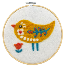 Folk Bird Yellow Garden Bird - Felted Art