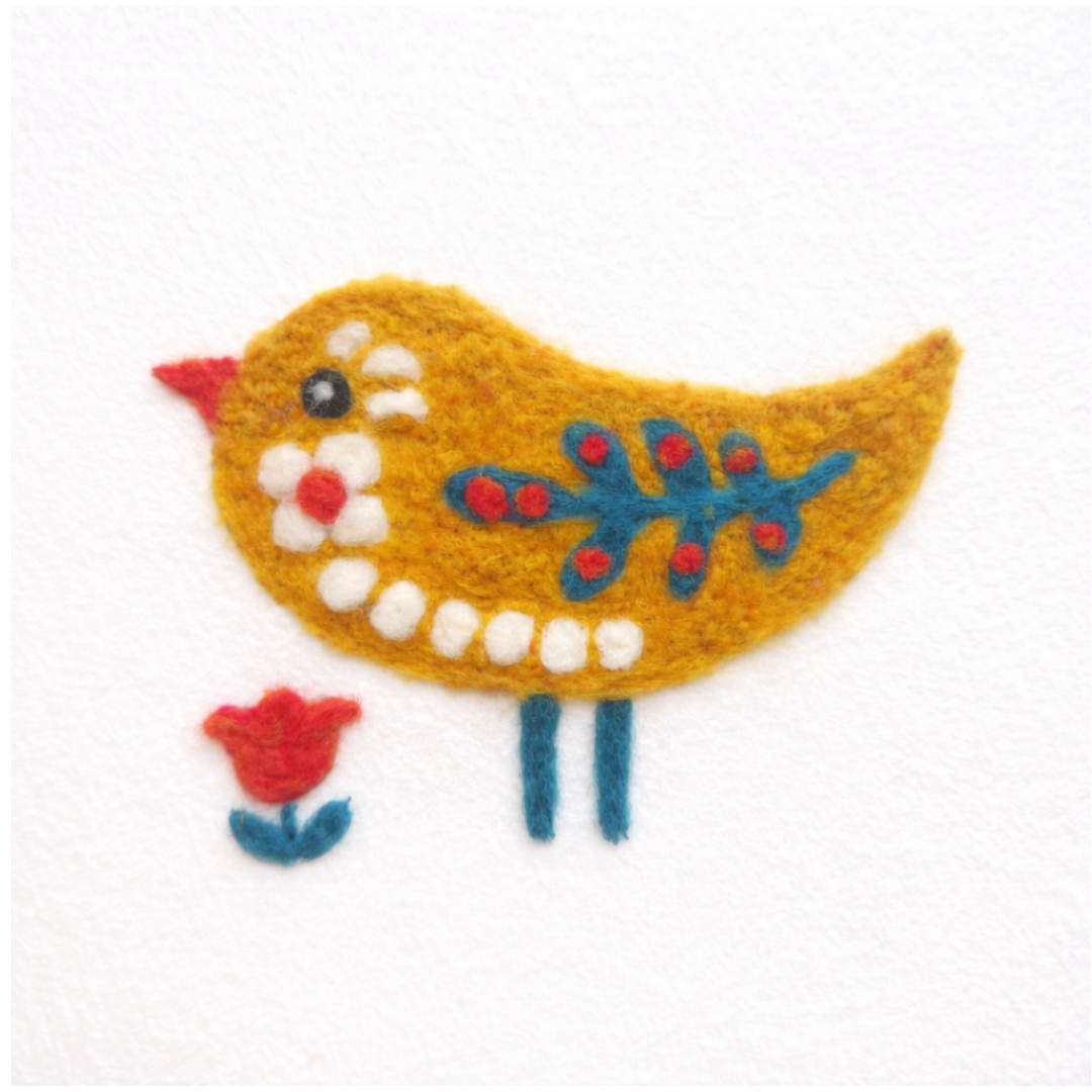 Folk Bird Yellow Garden Bird - Felted Art