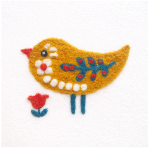 Folk Bird Yellow Garden Bird - Felted Art