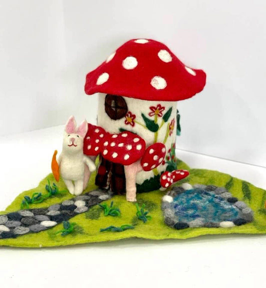 Magic Mushroom Felt Fairy Playhouse for Finger Puppets