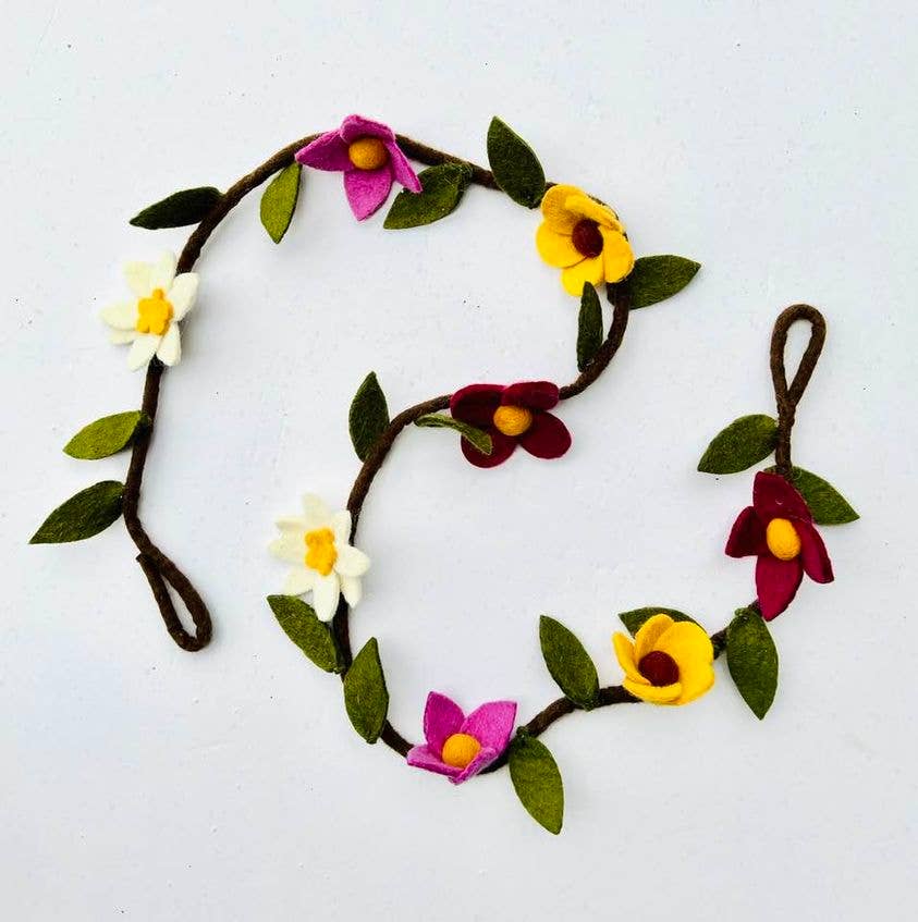 Felt Flower Garland - Purple, Yellow & White