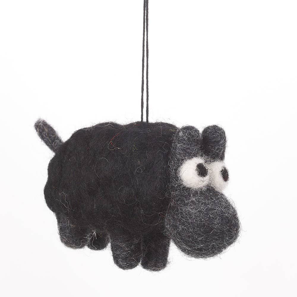 Handmade Biodegradable Felt Sheep Hanging Decoration Black