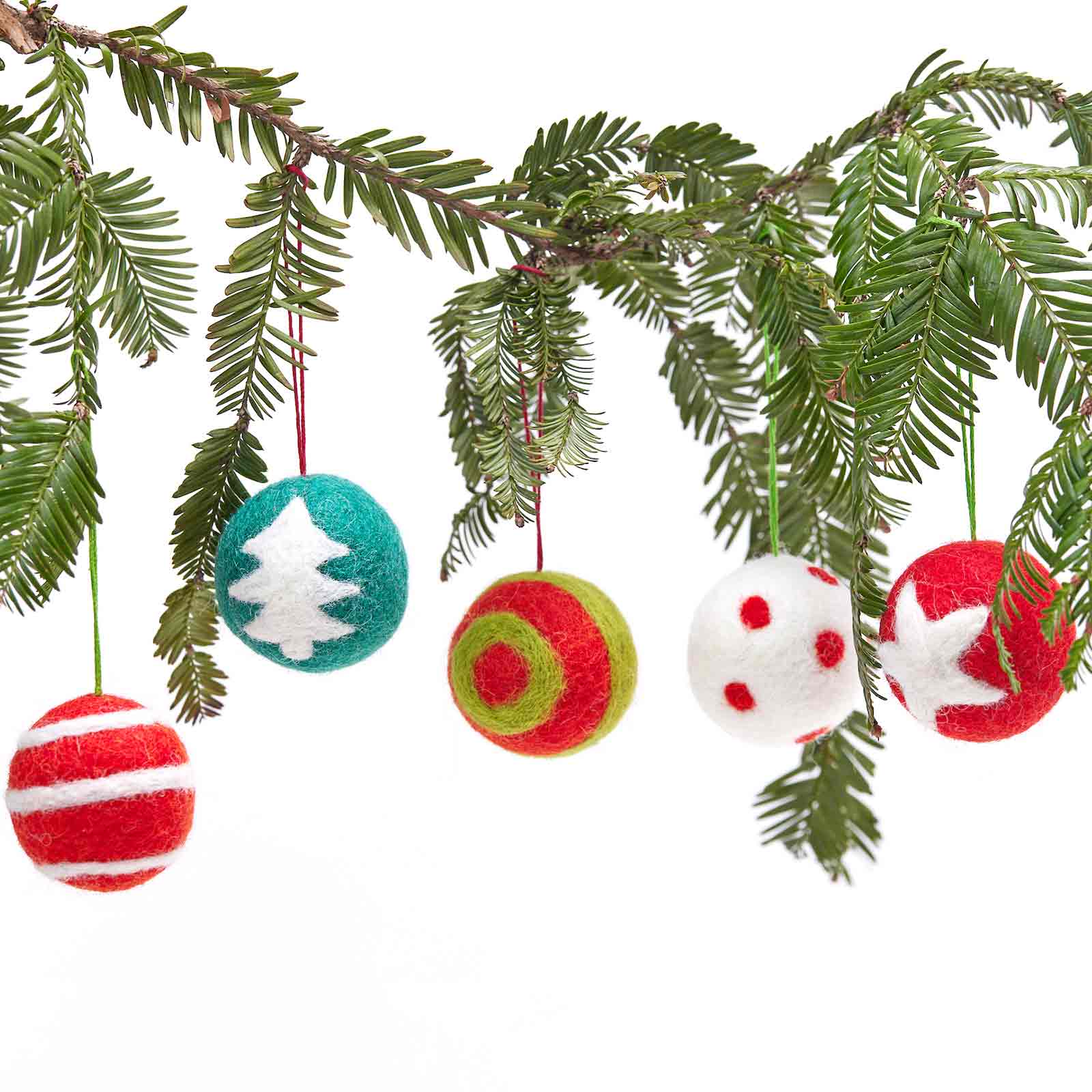 CHRISTMAS BALLS Felt Ornaments - 5 pc Set
