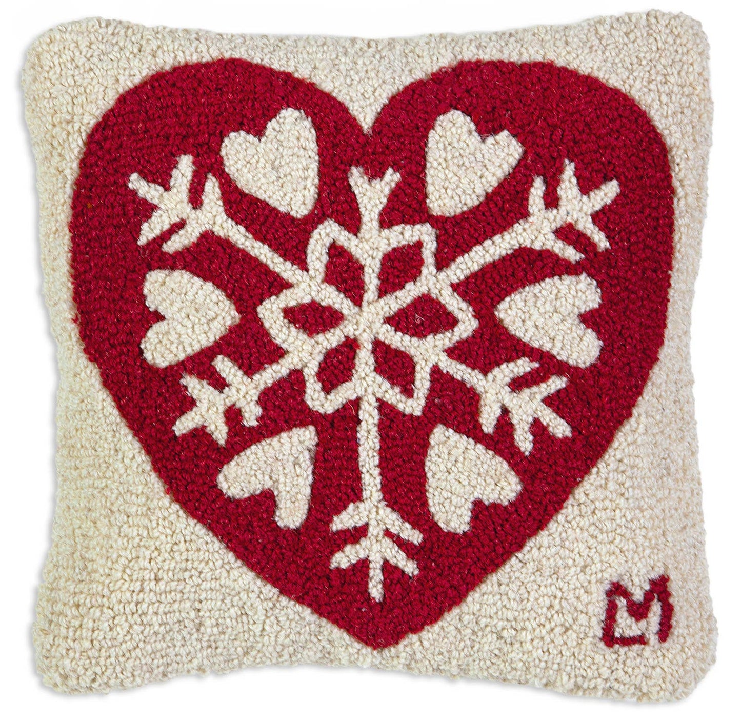 Snowflake Heart Decorative Hooked wool Pillow