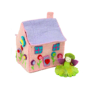 Handcrafted Pink Felt Fairy House with fairy