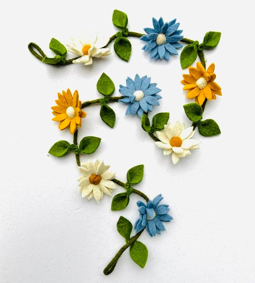 Felt Flower Garland - Blue and Yellow