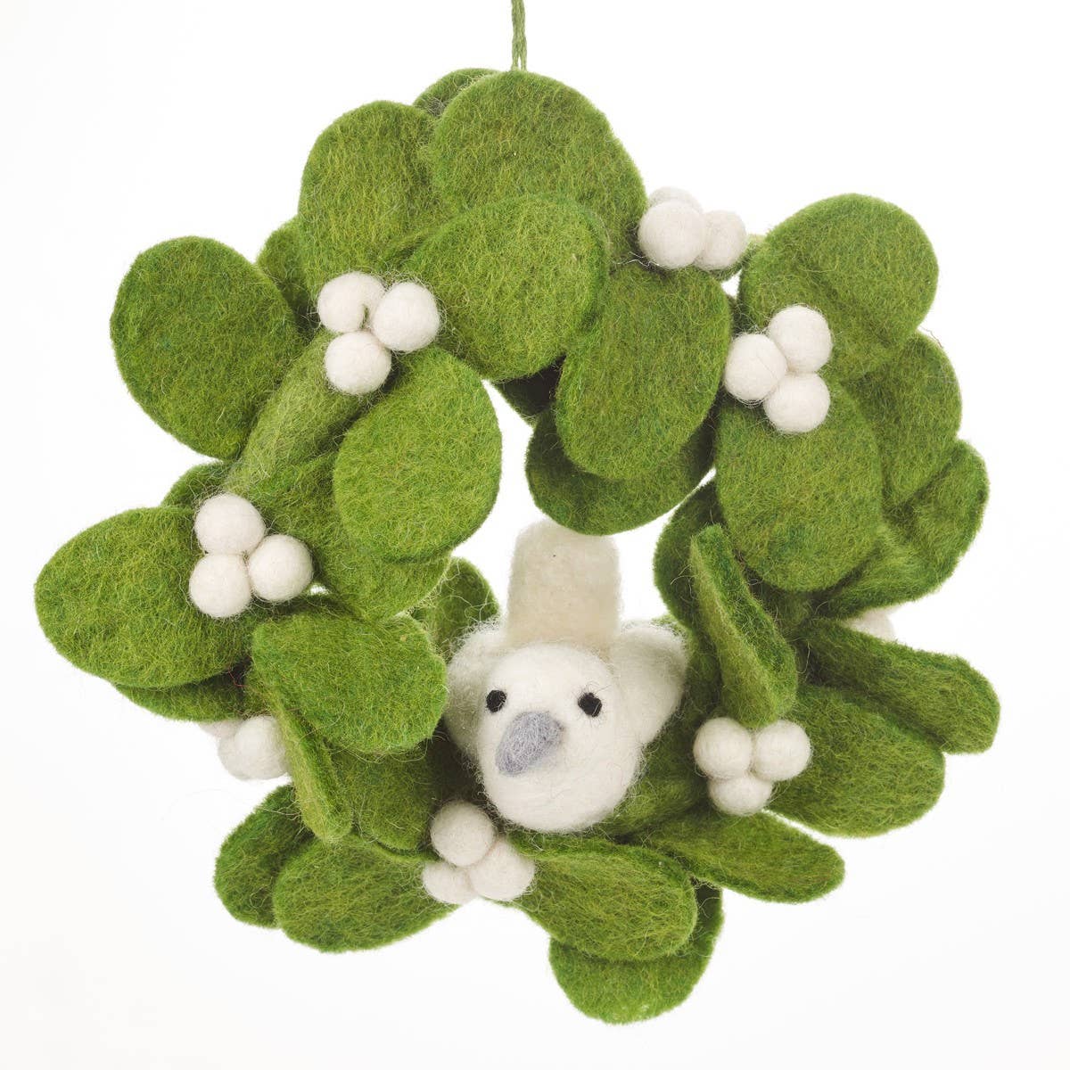 Handmade Felt Fair tade Mistletoe Mini Wreath with Doves