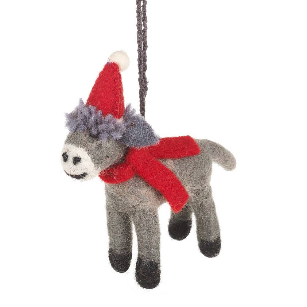 Wool Donkey with a Red Scarf Ornament