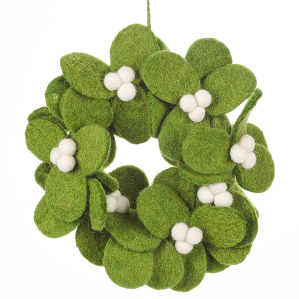 Handmade Felt Fair tade Mistletoe Mini Wreath Christmas