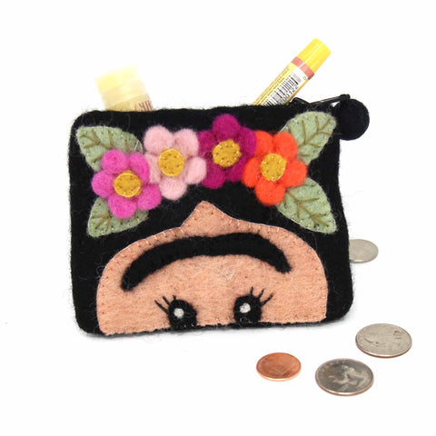 Frida Felt Coin Purse / Small Zipper Pouch