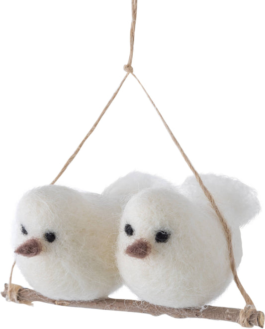 Pair of Snowy White Birds Hanging Together on a Branch