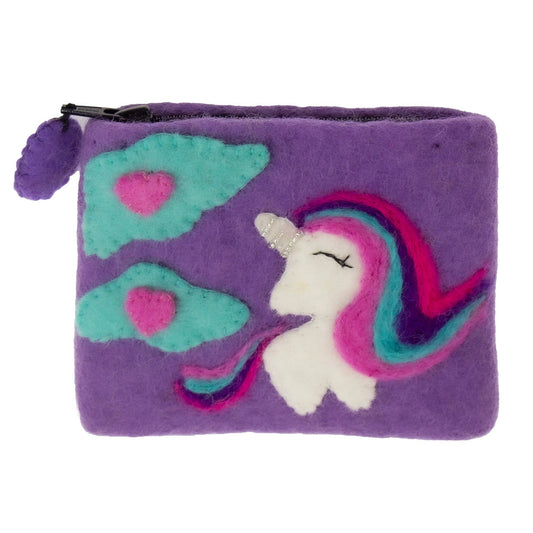 Handcrafted Unicorn Felt Coin / Small Zipper Pouch