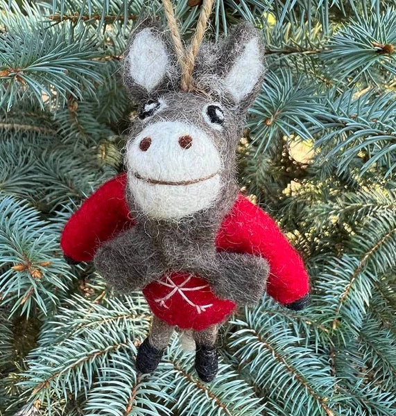 Donkey in Ski Sweater and Scarf - Felted Wool Ornament