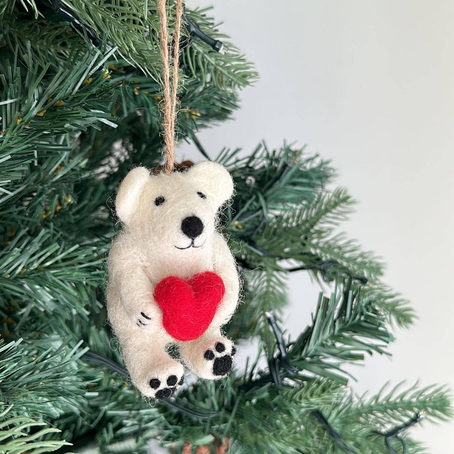 Felt Ornament - Mini Polar Bear Holding Heart