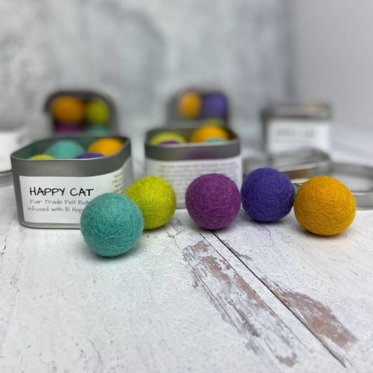 Happy Cat, Catnip Infused Felted Balls Gift Tin