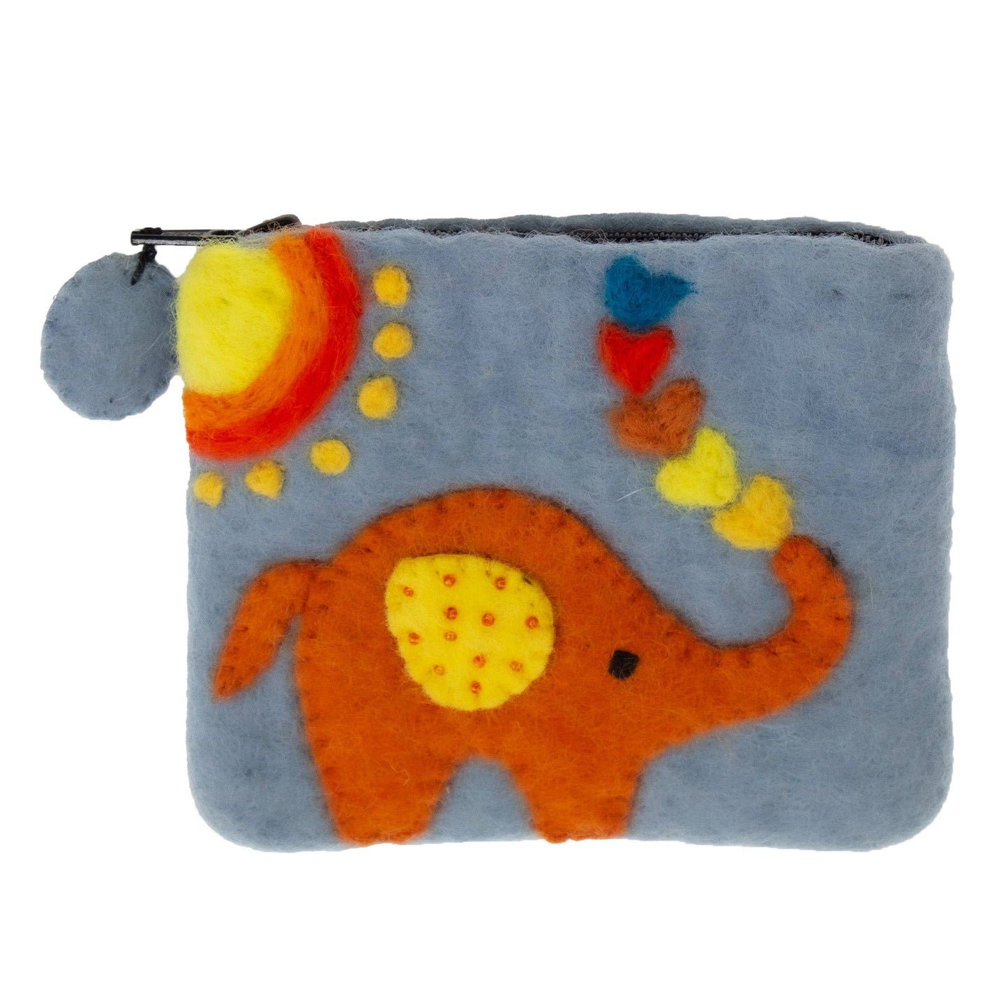 Handcrafted Elephant Felt Coin Purse / Small Zipper Pouch