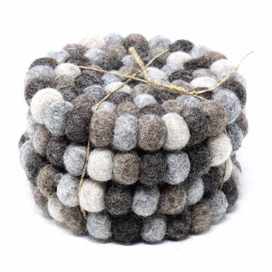 Hand Crafted Grey Felt Ball Coasters from Nepal -  4 Pack
